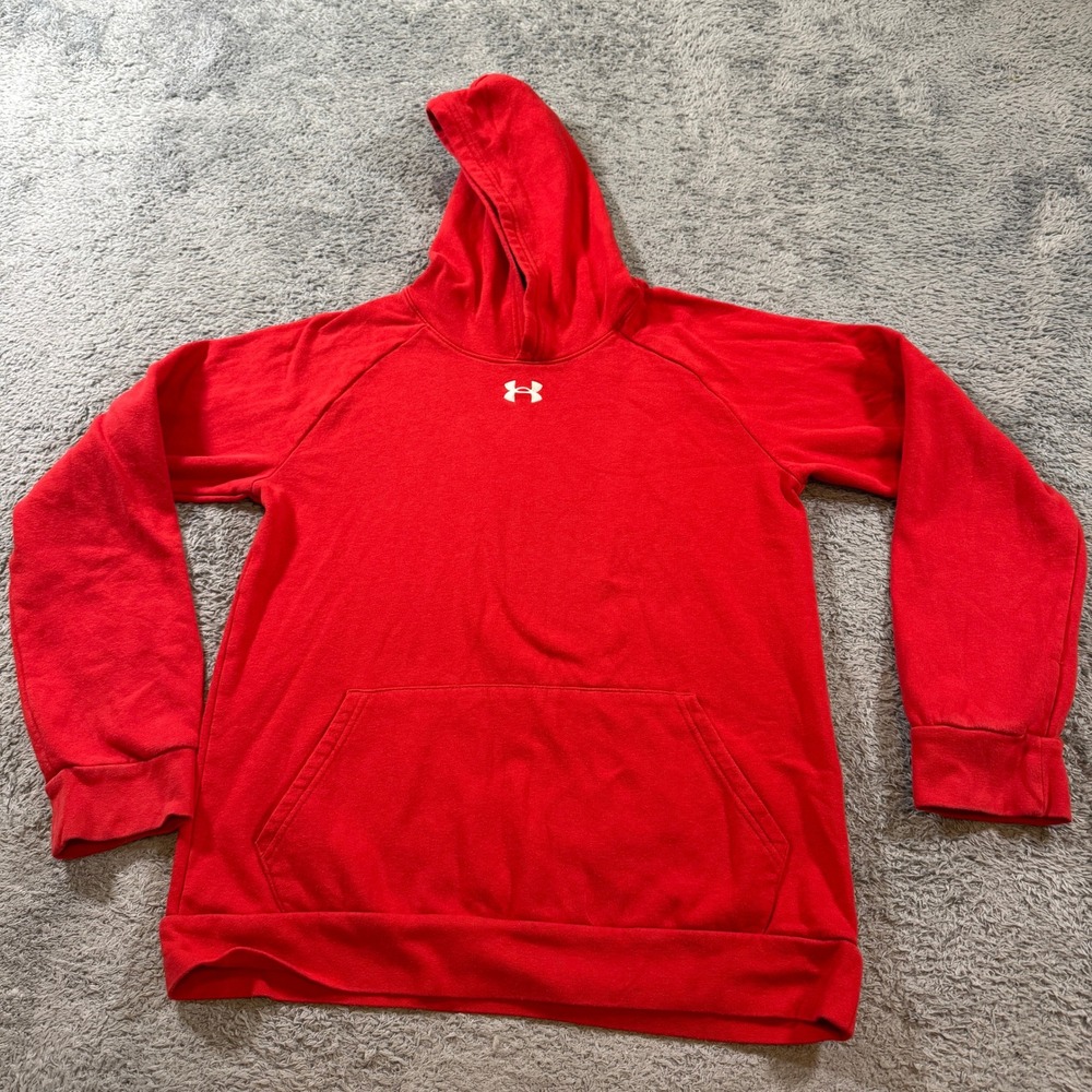 Under Armour Youth Rival Fleece Pullover Hoodie XL Red White Logo